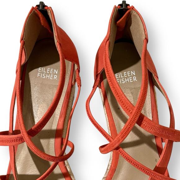 Eileen Fisher Wanda Espadrille Sandals Size 11 Wedge Strappy Leather Orange Tan - Picture 7 of 7